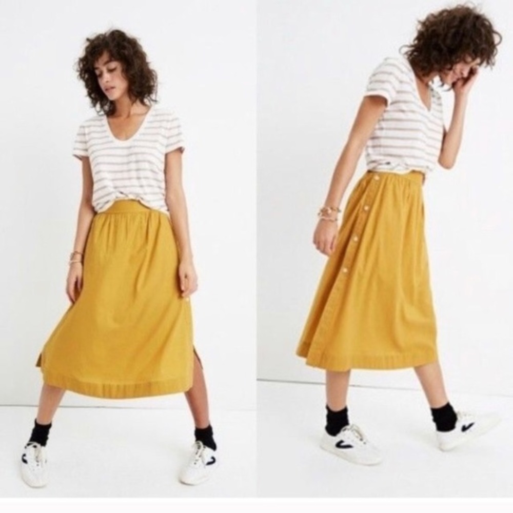Madewell yellow side-button midi skirt